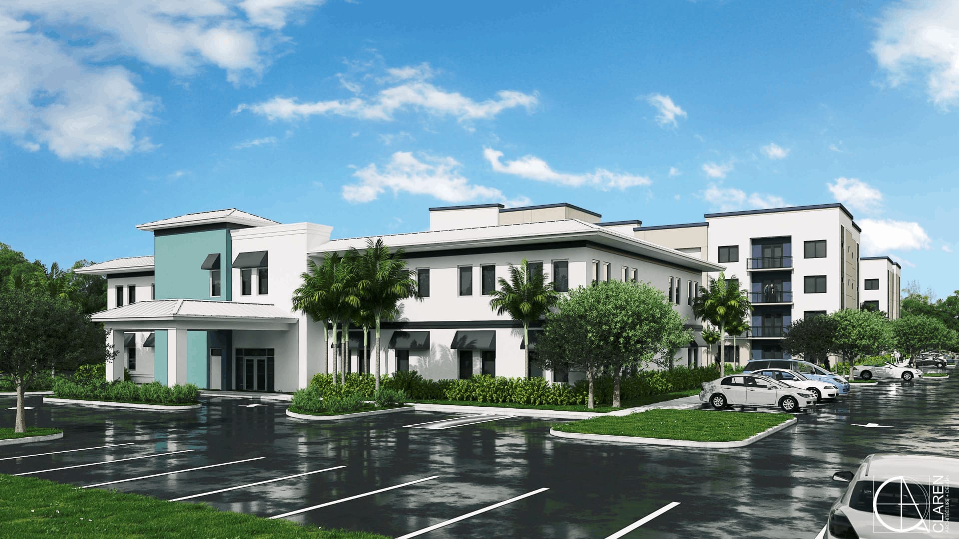 Front entrance of the existing ±42-suite executive office building.